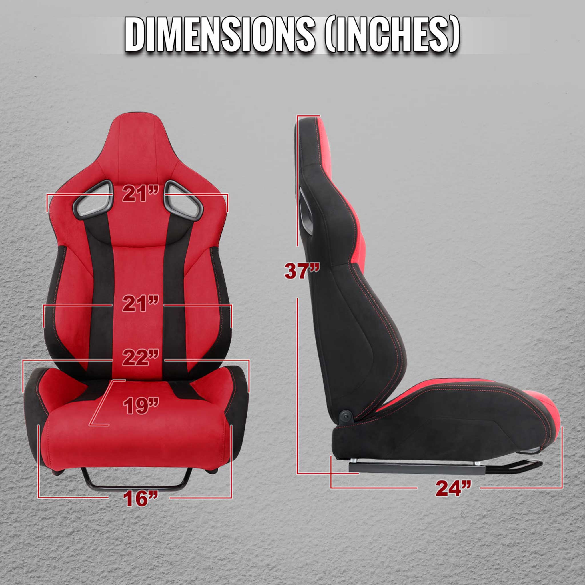 Universal Racing Seat Bright Red Black Suede With Double Red Stitch Left - Image 8
