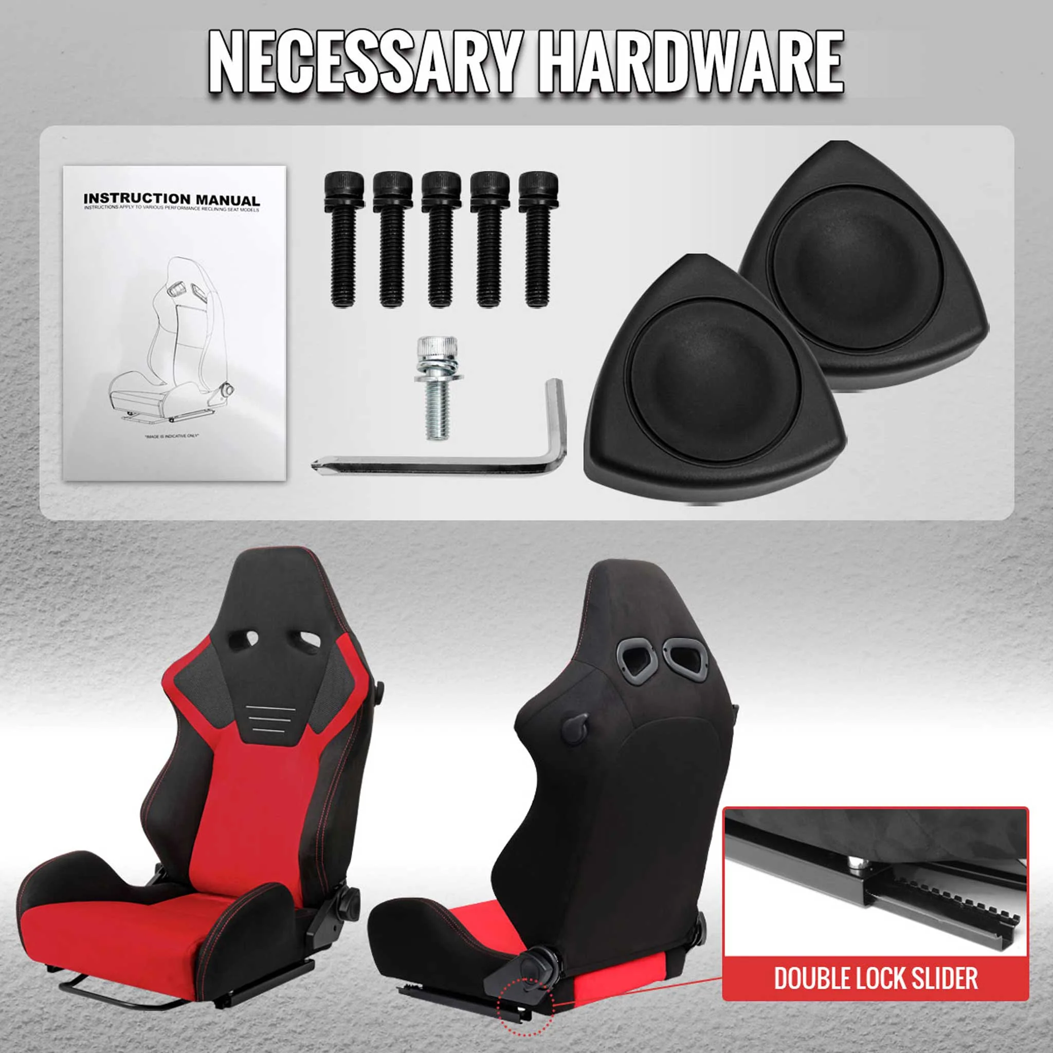 Universal Racing Seat Bright Red Suede Front Black Suede Black Double Red Stitch - Image 9
