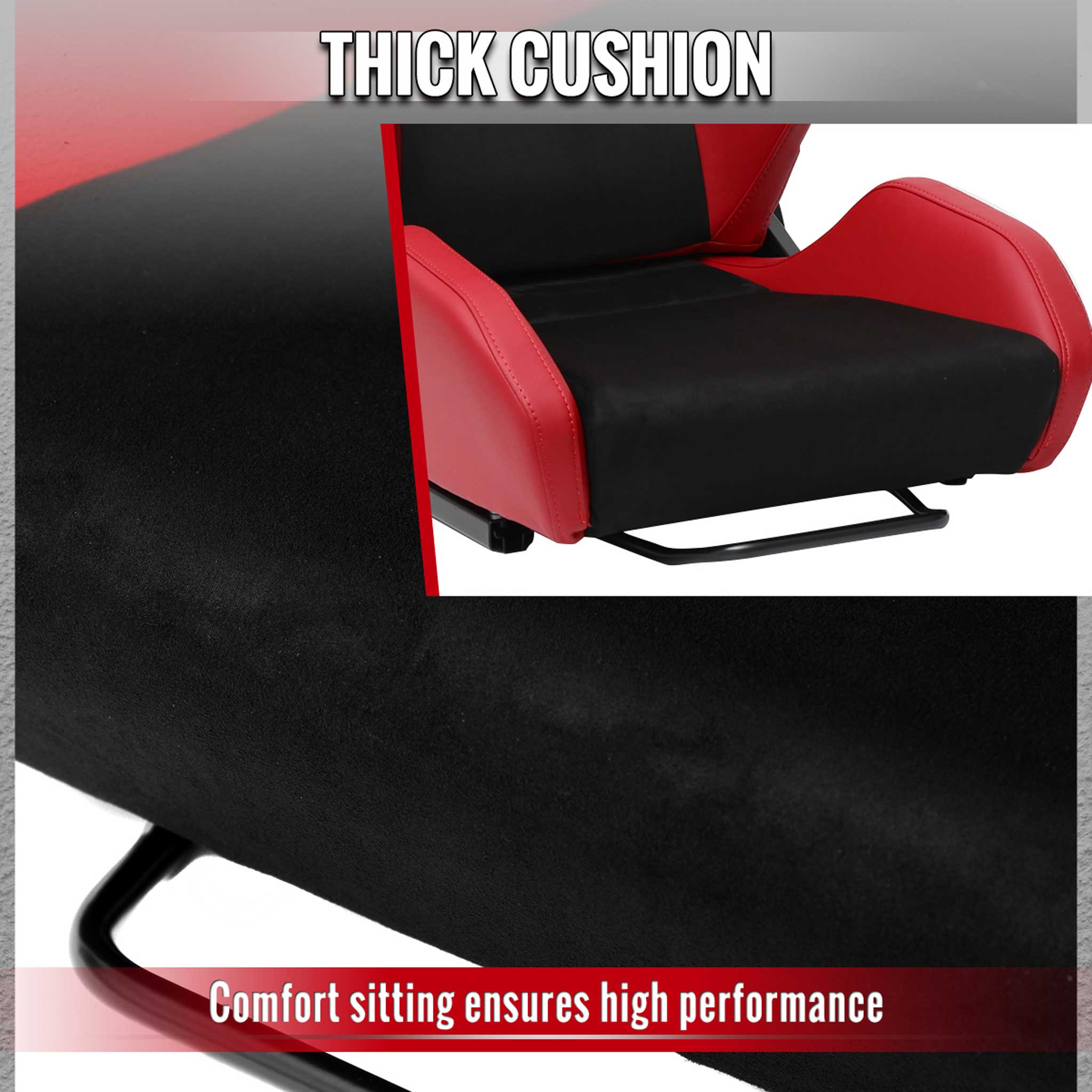 Universal Racing Seat Red Pu Leather Charcoal Gray Suede With Double Red Stitch - Image 4