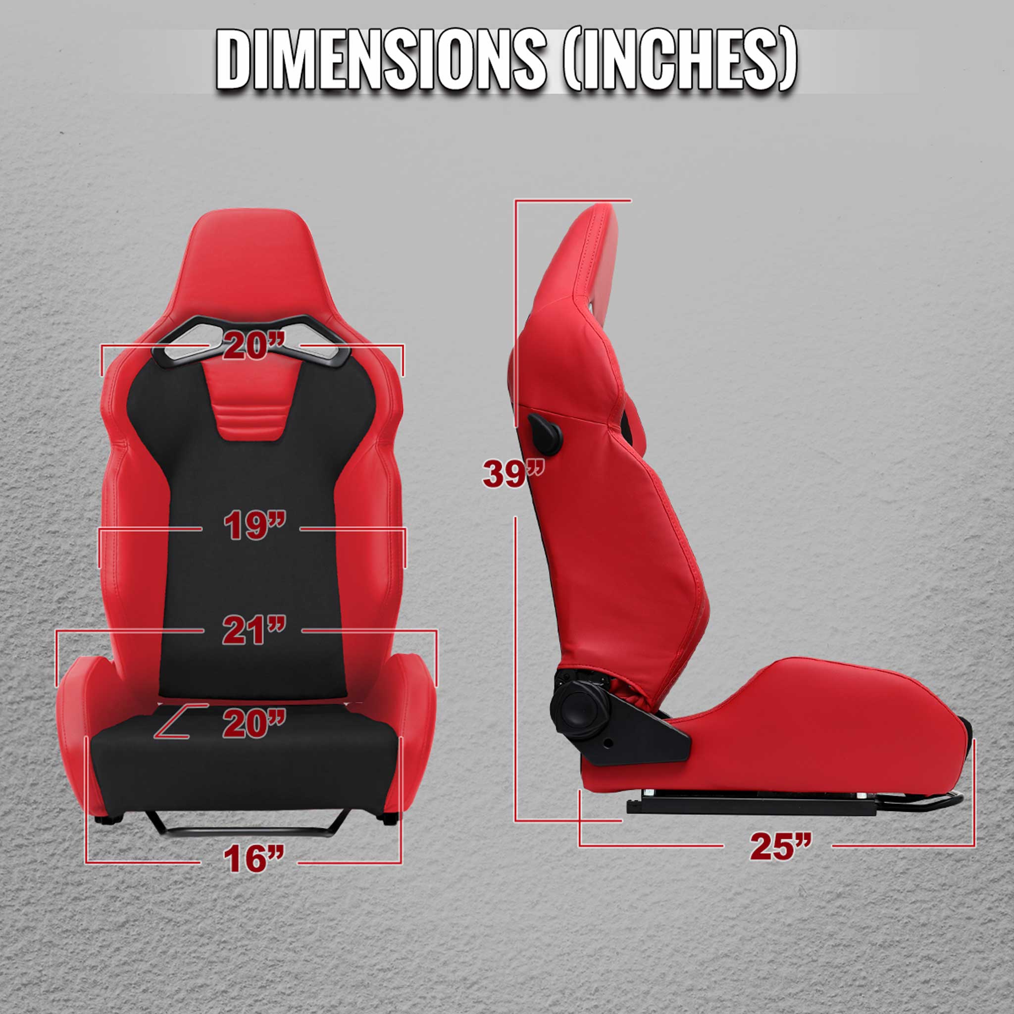 Universal Racing Seat Red Pu Leather Charcoal Gray Suede With Double Red Stitch - Image 8