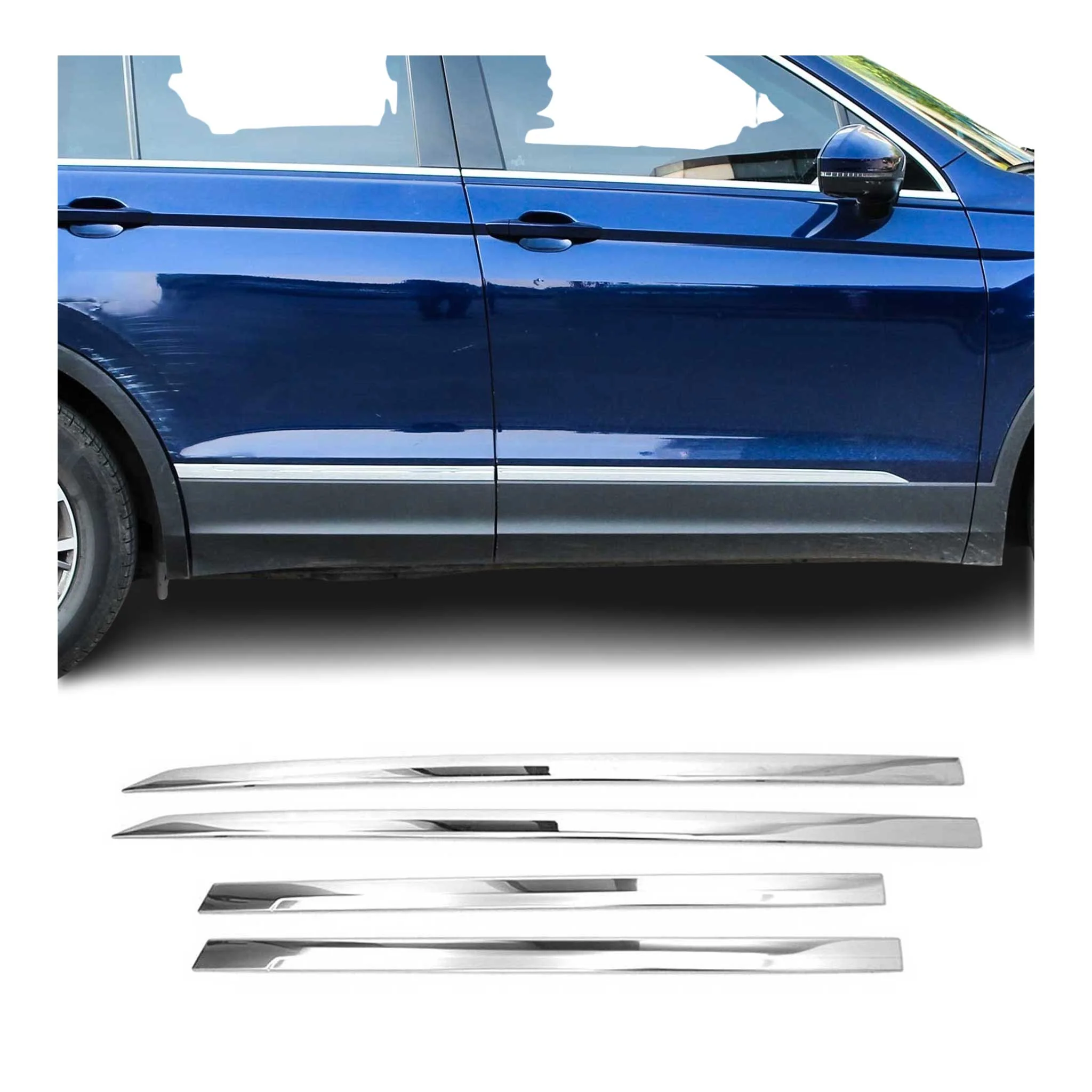2018-2022 VW Tiguan SWB Side Door Molding Trim Skirt Garnish Stainless Steel