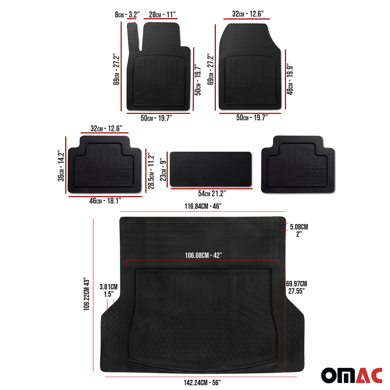 2017-2026 Chrysler Pacifica Universal Floor Mats & Cargo Liner Black 6 Pcs - Image 5