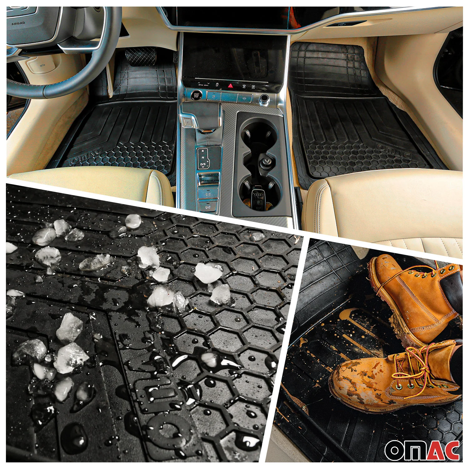 Jaguar Universal Floor Mats & Cargo Liner Waterproof Rubber Black 6 Pcs - Image 2