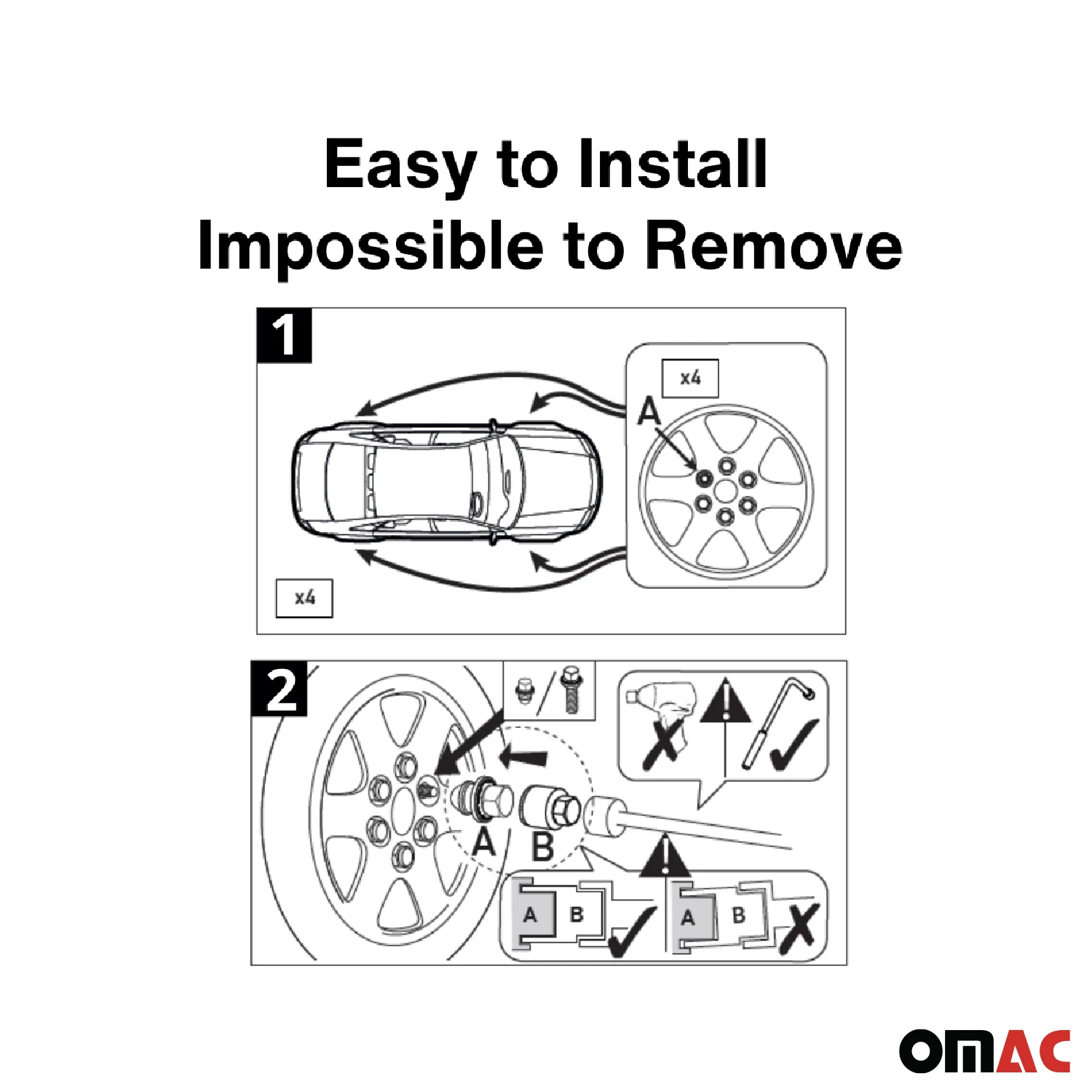Wheel Lock Kit for Ford Focus 2005-2018 M12X1,5 Nut Chromed Black 4Locks & 1Key - Image 10