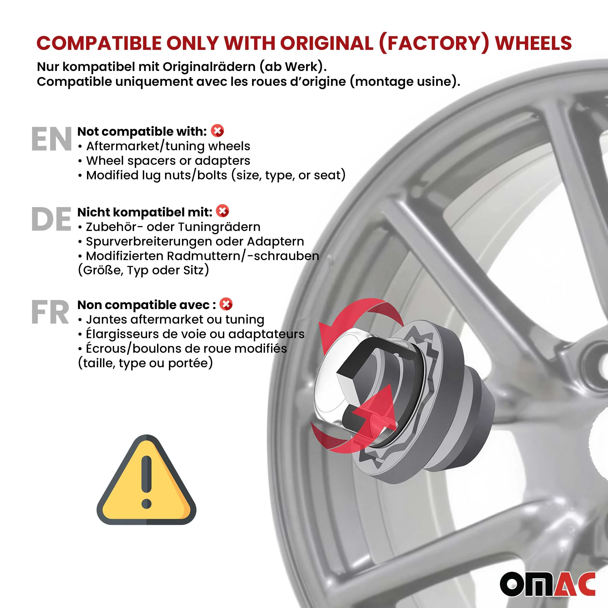 Wheel Lock Kit for Mercedes M-Class S-Class M14X1,5 Bolt Black 4Locks & 1Key - Image 4