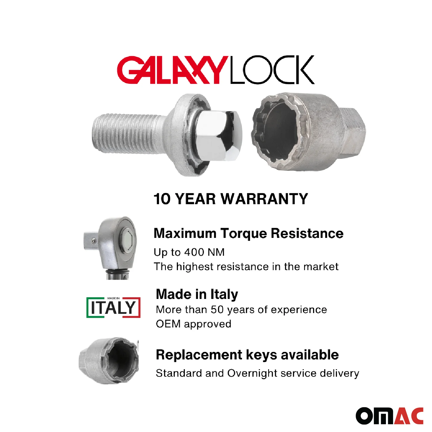 Wheel Lock Kit for Mercedes SLK-Class M14X1.5 Bolt Chromed 4Locks & 1Key - Image 3