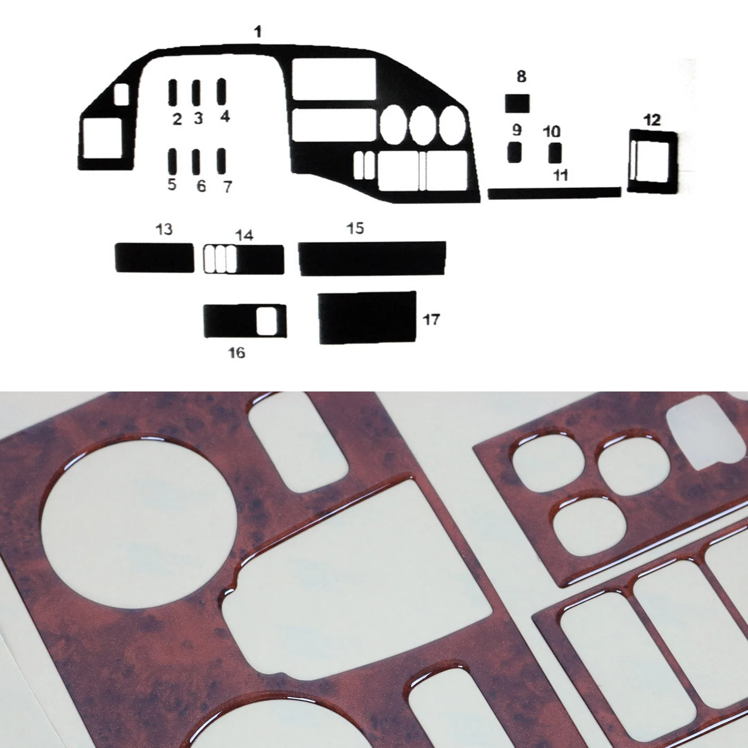 Wooden Look Dashboard Console Trim Kit for Dodge Sprinter 2003-2006 17 Pcs