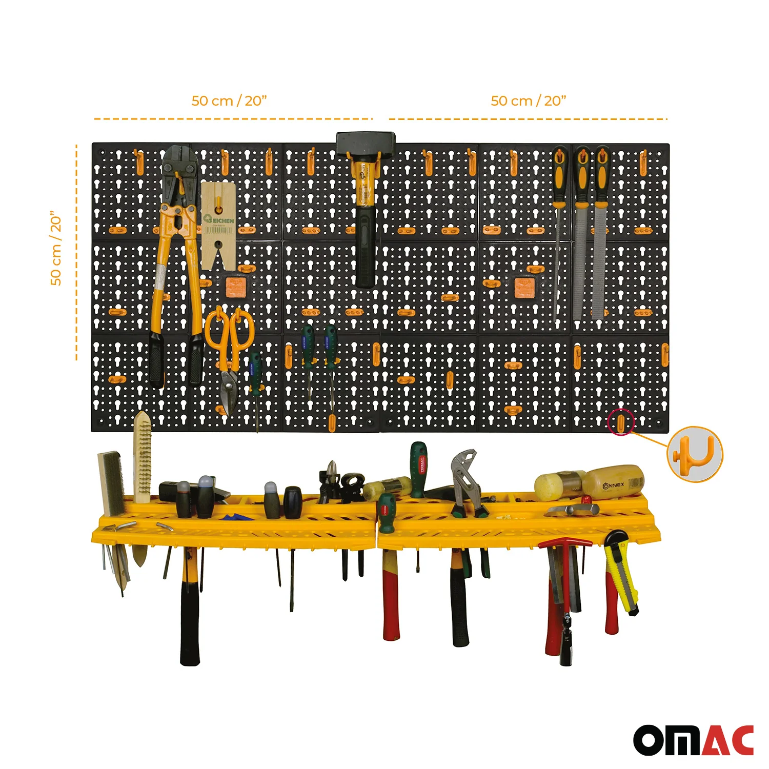 Workshop Wall Tool Holder Perforated Wall 2 Wall Panels 2 Shelves 50 Hook Set - Image 5